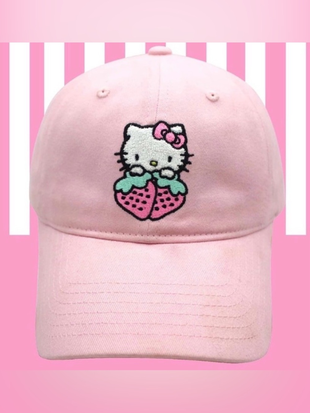 Hello Kitty Pink Baseball Cap with Strawberry Patch